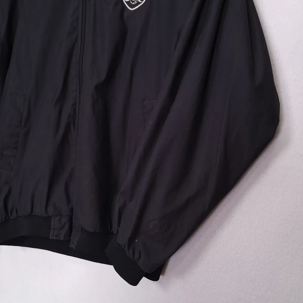 Vintage‎ Raiders Bomber Jacket Black Windbreaker Full Zip Mens XL Back Patch NFL